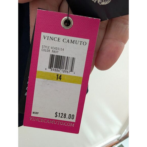 Vince Camuto NWT Navy Blue Gold Jeweled Neckline Sheath Shift Dress Size 14 - Picture 4 of 10